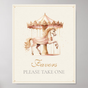 Poster Faveurs de Baby Shower Cheval de carrousel Rose Vi