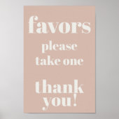 Poster Faveurs de baby shower en typographie de grès rose (Devant)