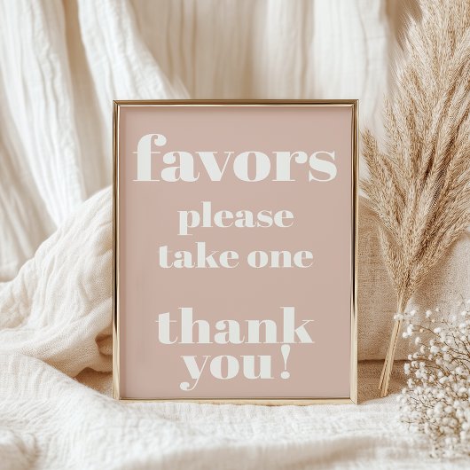 Poster Faveurs de baby shower en typographie de grès rose