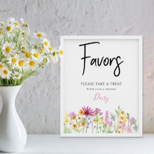 Poster Faveurs de Baby Shower Prairie de Fleurs Sauvages