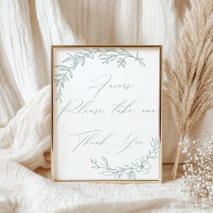 Poster Faveurs de baby shower vertes florales intemporell