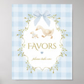 Poster Faveurs de bébé Silly Goose en Gingham Bleu Sage (Devant)
