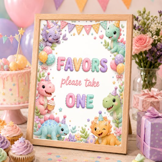 Poster Faveurs de fête d'anniversaire de dinosaure pour f