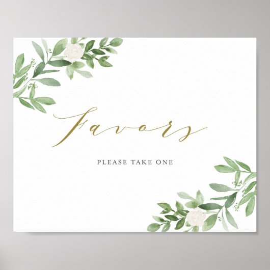 Poster Faveurs de fête de verdure à l'aquarelle et fleurs (Devant)