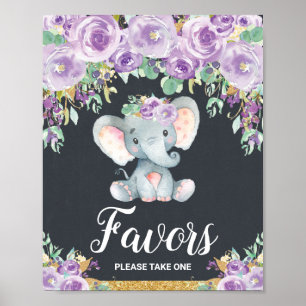 Poster Faveurs de fête pour Baby Shower éléphant floral v