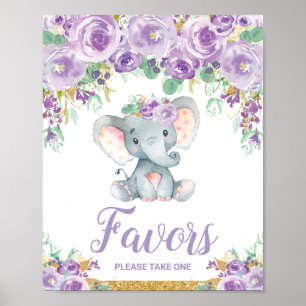 Poster Faveurs de fête pour Baby Shower éléphant floral v