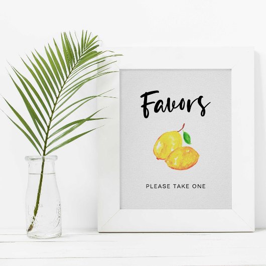 Poster faveurs de mariage thème aquarelle citron panneau 