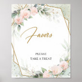 Poster Faveurs de roses roses bohèmes verdure et or ensei (Devant)