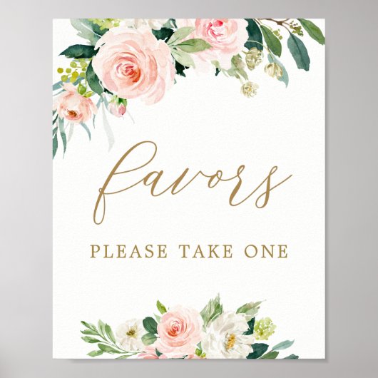 Poster Faveurs de traitement floral aquarelle Blush éléga (Devant)