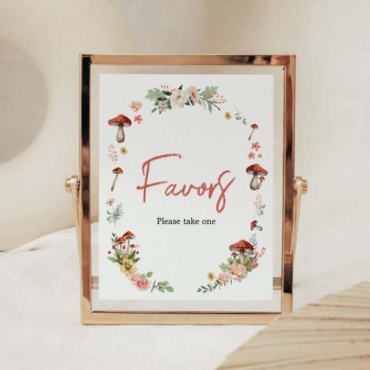 Poster Faveurs du Baby shower de champignons Fleurs sauva