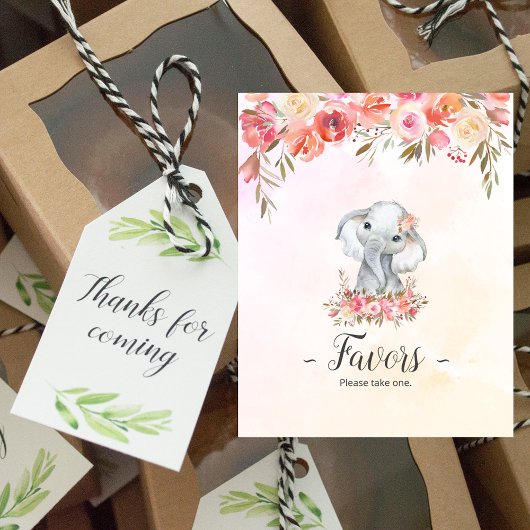 Poster Faveurs du Baby shower éléphant bébé