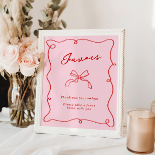 Poster Faveurs rose et rouge dessinées à la main de maniè