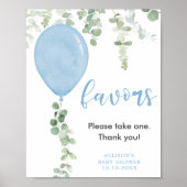 Poster Favoris ballons bleus baby shower verdoyant (Devant)