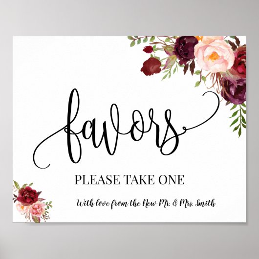 Poster Favoris signe mariage réception boho marsala (Devant)