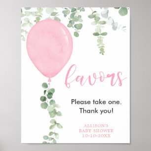 Poster Favoris signer ballons roses baby shower verdoyant