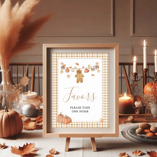 Poster Favorise le Baby shower Automne Rustique Citrouill