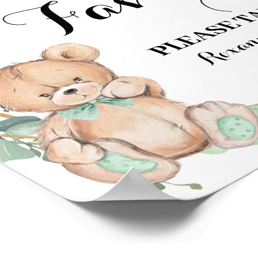 Poster Favoriser Baby shower Ours Vert Or Signal (Coin)