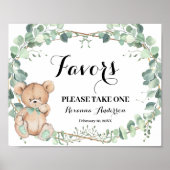 Poster Favoriser Baby shower Ours Vert Or Signal (Devant)
