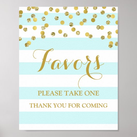 Poster Favoriser Baby shower Signal Bleu Bande Or Confett (Devant)