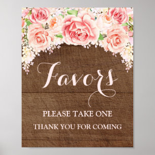 Poster Favors Baby Shower Sign Pink Watercolor Wood