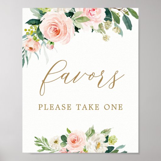 Poster Favors de traitement floral aquarelle Blush élégan (Devant)