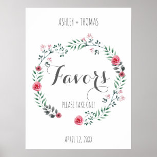 Poster FAVORS Mariage signe de calligraphie florale