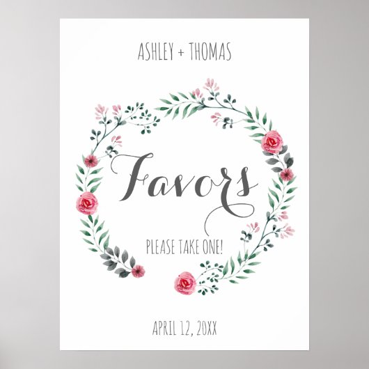 Poster FAVORS Mariage signe de calligraphie florale (Devant)
