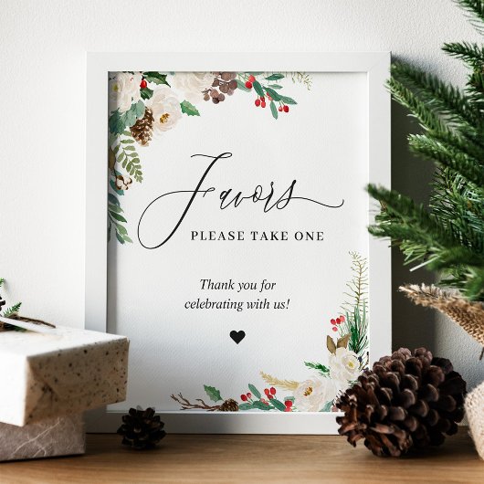 Poster Favors Please Take One Rustic Winter Ivory Floral