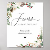 Poster Favors Please Take One Rustic Winter Ivory Floral (Devant)