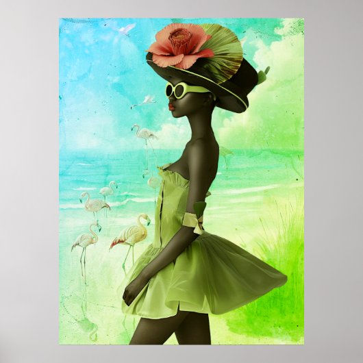 Poster *~* FD2 25 Gras Flamant rose Tropical Black Woman (Devant)