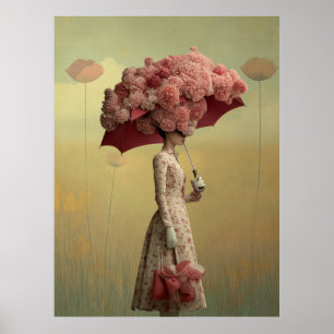 Poster *~* FD2 26 Surréaliste Fleurs Rétro Parapluie Vint