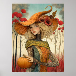 Poster *~* FD2 Automne Fille Automne Rétro CITROUILLE 8