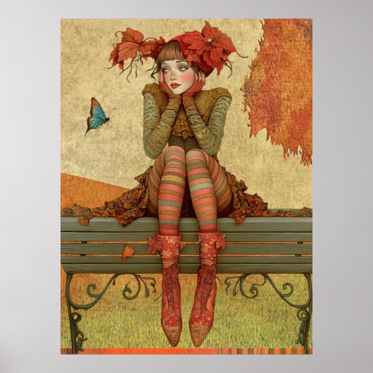 Poster *~* FD2 Automne Whimsical Autumn Retro Butterfly 1 (Devant)