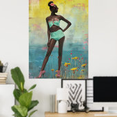 Poster *~* FD2 Bold Tropical Black Woman Bun 14 (Bureau à domicile)