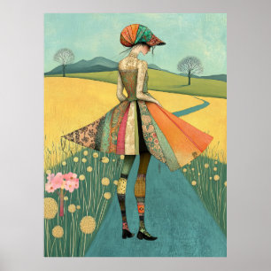 Poster FD2 Floral Rétro Fantaisiste Fille Art Vintage 35
