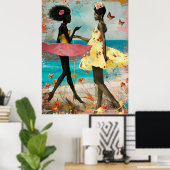 Poster *~* FD2 Plage Tropicale de chat pour femmes noires (Bureau à domicile)