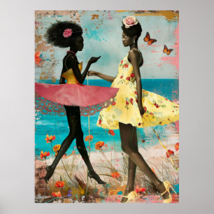 Poster *~* FD2 Plage Tropicale de chat pour femmes noires