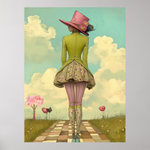 Poster FD2 Rétro Fille Art Fantaisiste Vintage Floral 12