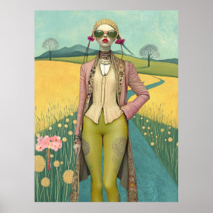 Poster FD2 Rétro Fille Capriceuse Art Vintage Floral 20
