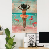 Poster *~* FD2 Tropical Black Woman Flamant rose rose 36 (Bureau à domicile)