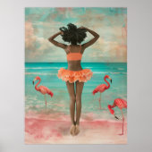 Poster *~* FD2 Tropical Black Woman Flamant rose rose 36 (Devant)