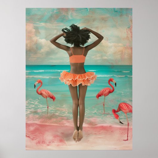 Poster *~* FD2 Tropical Black Woman Flamant rose rose 36 (Devant)
