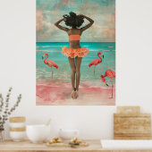 Poster *~* FD2 Tropical Black Woman Flamant rose rose 36 (Cuisine)