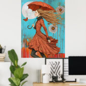 Poster *~* FD2 UMBRELLA Fall Girl Automne Retro 28 (Bureau à domicile)