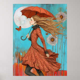 Poster *~* FD2 UMBRELLA Fall Girl Automne Retro 28