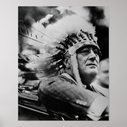 Poster FDR Portant le Bonnet de guerre amérindien - 1932 (Devant)