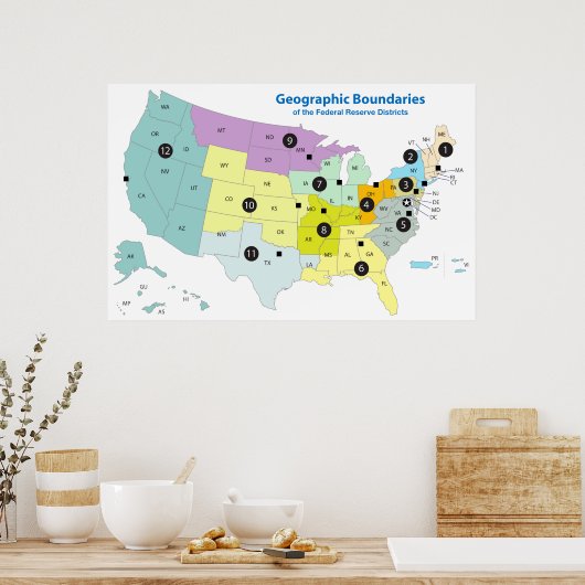 Poster Federal Reserve Districts Geographical Boundaries (Cuisine)
