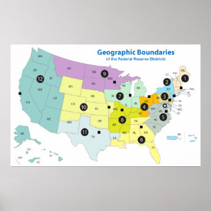 Poster Federal Reserve Districts Geographical Boundaries