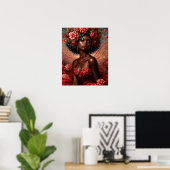 Poster Fée à la peau foncée avec des roses rouges (Bureau à domicile)