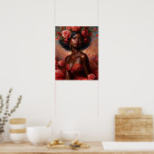 Poster Fée à la peau foncée avec des roses rouges (Cuisine)